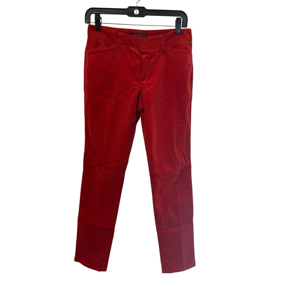 Women’s Theory Red Corduroy Slim Pants. Size 2 Holiday Christmas Valentines Day